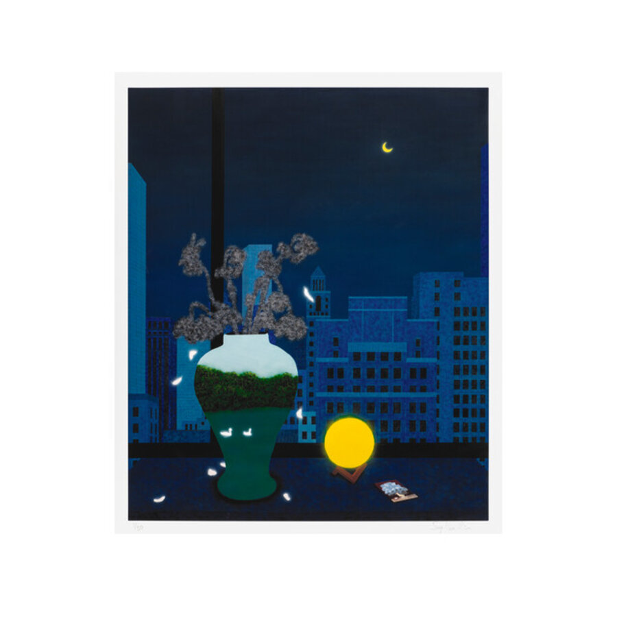 Still Life with Jar, Moon Lamp, and René Magritte Postcard (Signed and Numbered, Limited Edition Print)