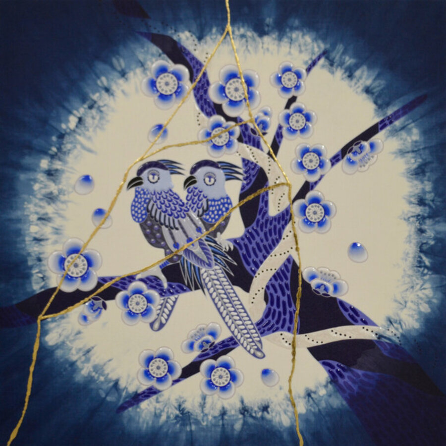 Plum blossom birds - japan blue - #1