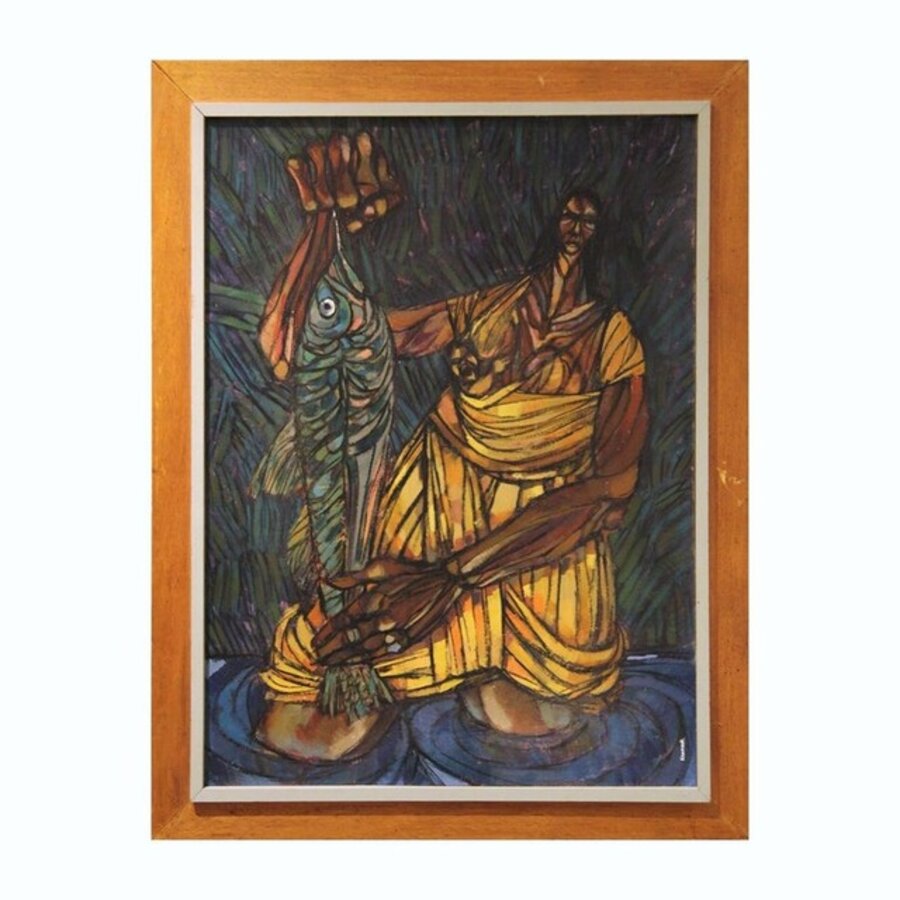 Modern Abstract Portrait of a Woman with Child and Fish