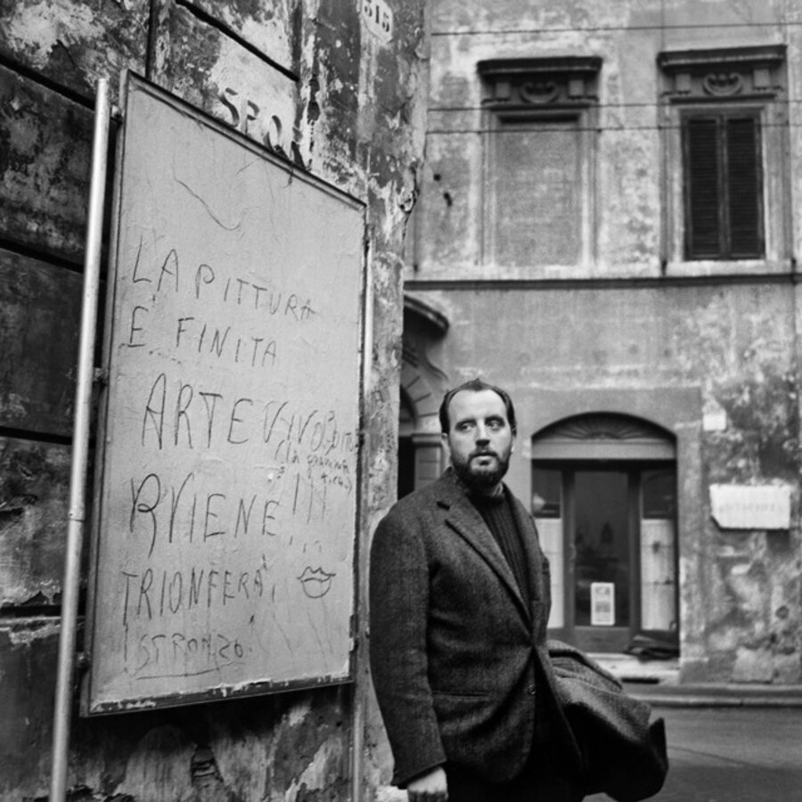 Untitled (Greco next to his handwriting on wall in Rome)
