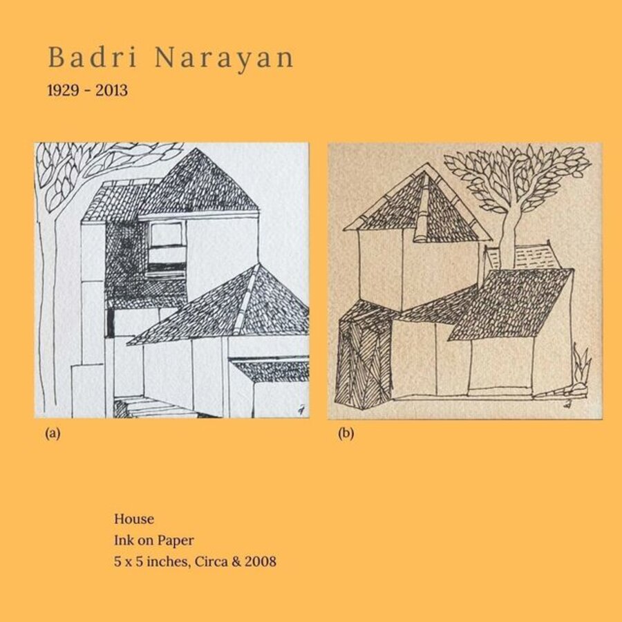 House, Ink on Paper by Indian Padmashree Artist Badri Narayan "In Stock"