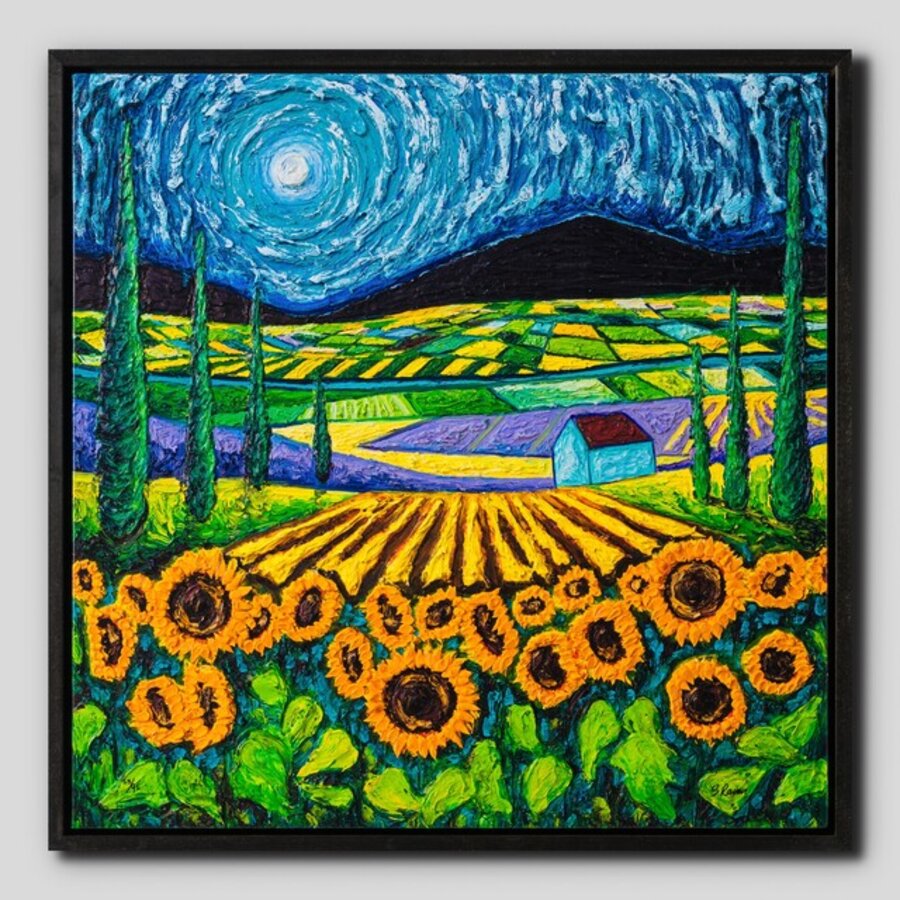 Sunflowers Amongst Cypress Trees | Boxed Canvas