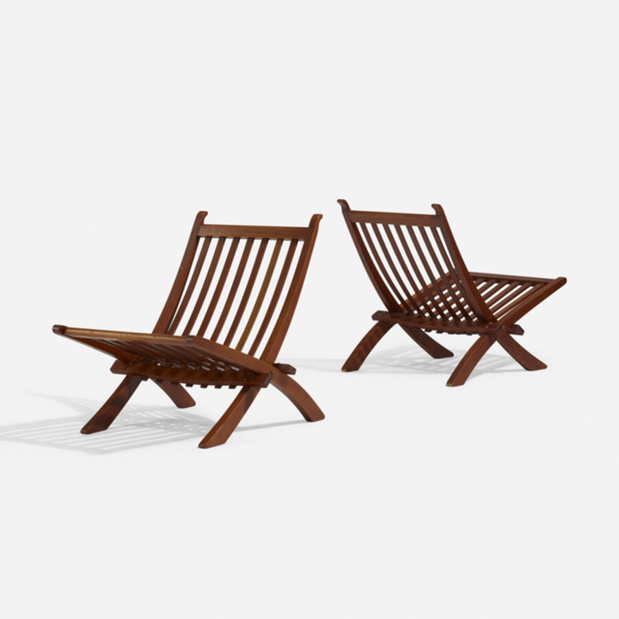 Folding chairs, pair