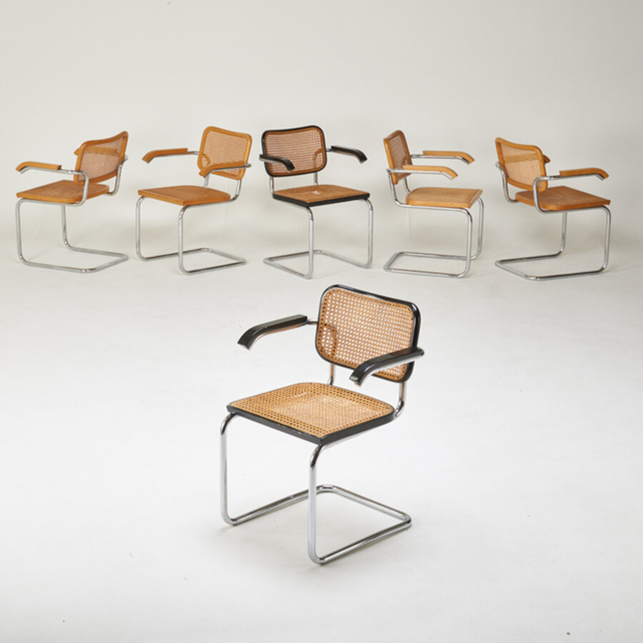 Six "Cesca" arm chairs (4 natural, 2 black)