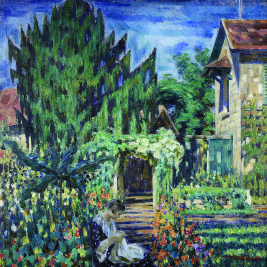 Woman Sewing in a Garden
