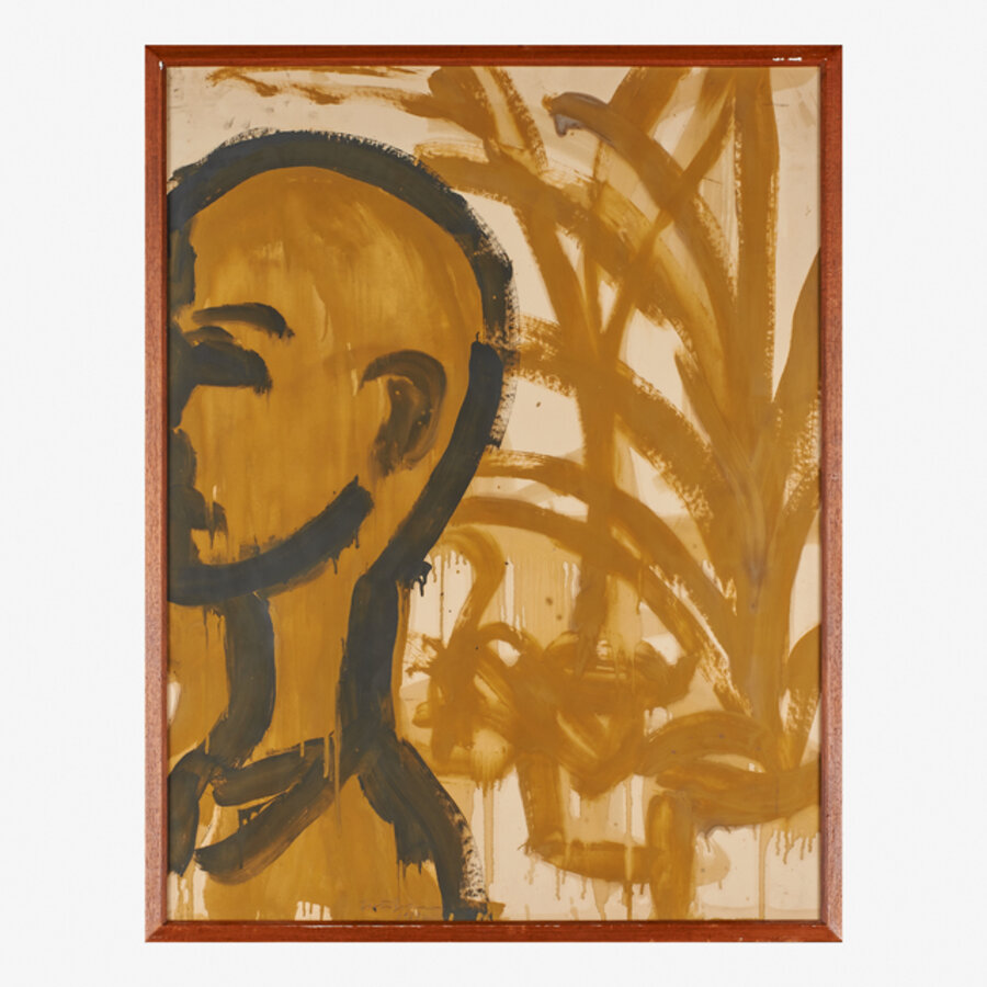 Man's Head in Profile with Plant