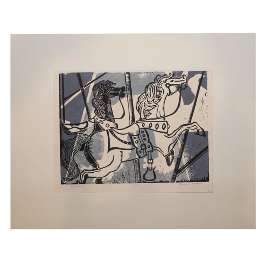 "Carousel" Blue Abstract Horse Serigraph