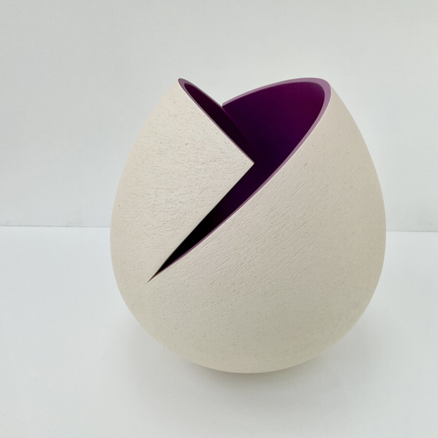 Large Cut and Altered White Bowl with Pink Interior