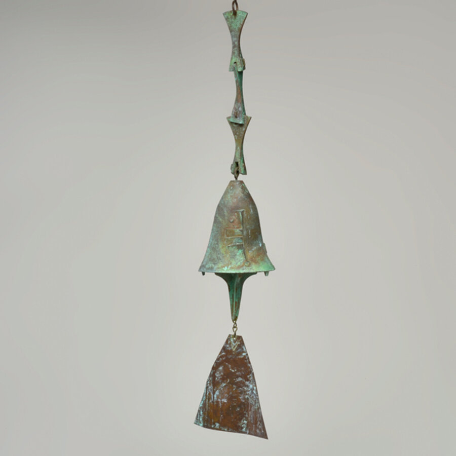 Brutalist verdigris bronze bell