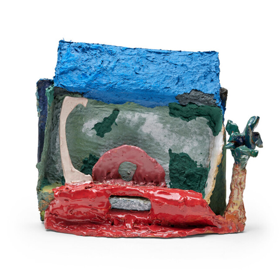 Untitled (Friskies box with palm tree)