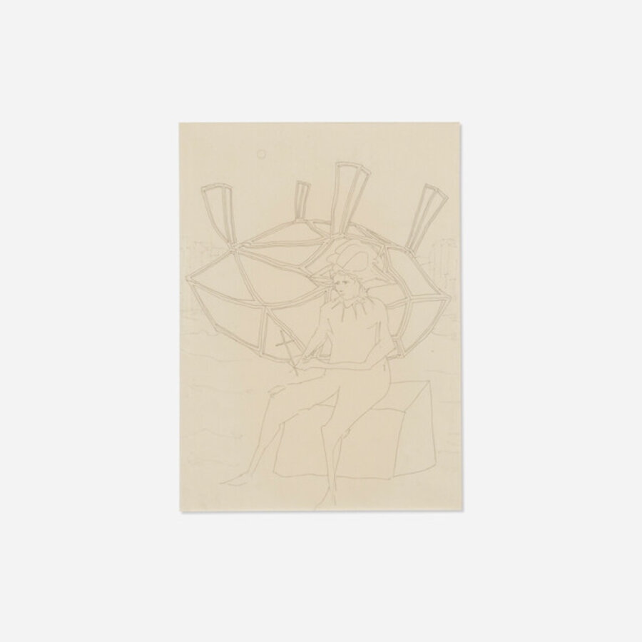 Dibujo (Pierrot contemplando la cruz)