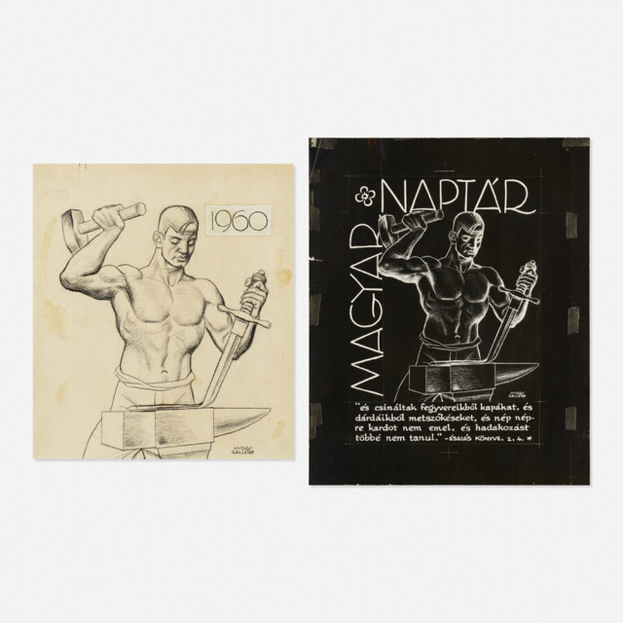 Magyar Naptar drawing and print (two works)