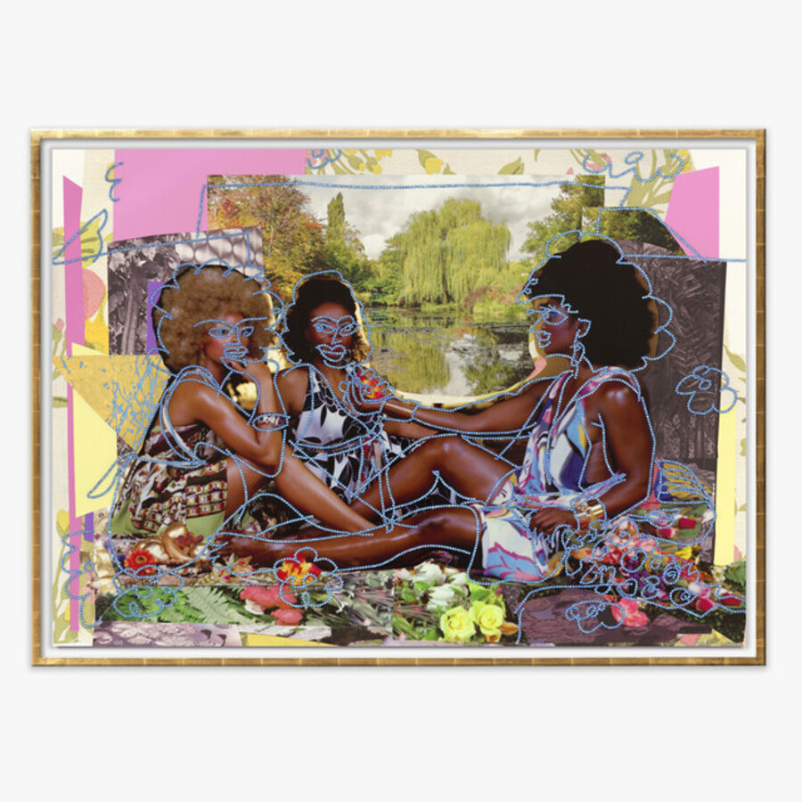 Le Déjeuner sur l'herbe: les trois femmes noires avec jardin d'eau