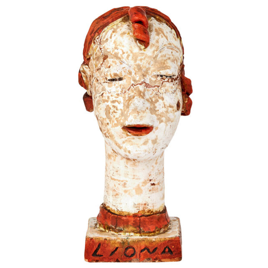 Glazed Terra Cotta Head of a Woman Titled Liona