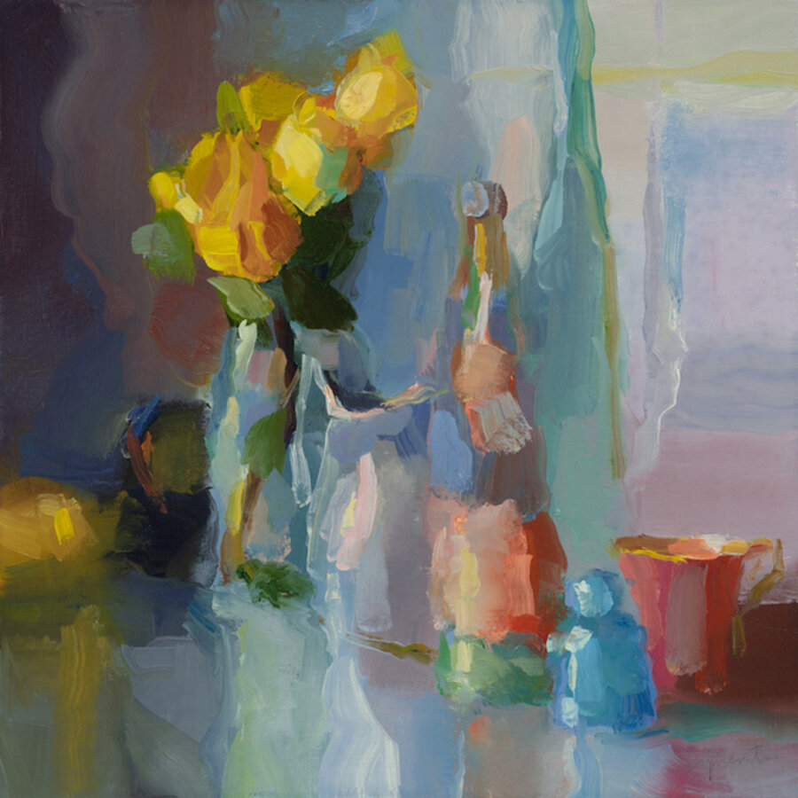 Yellow Roses, Bottles and Reflections
