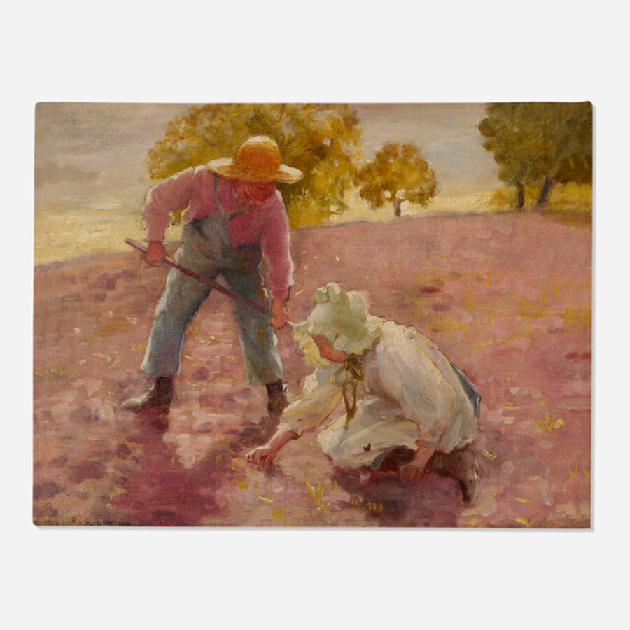 Boy and Girl Planting a Field