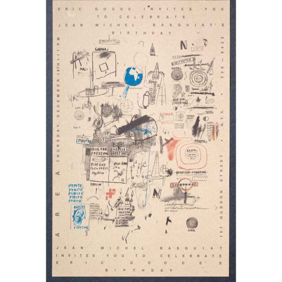 Invitation designed by Jean Michel Basquiat