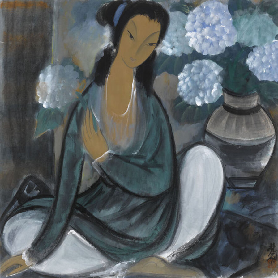 Seated Lady and Dahlia