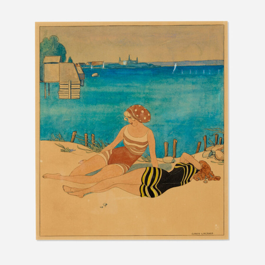 Two Girls Bathing at the Beach