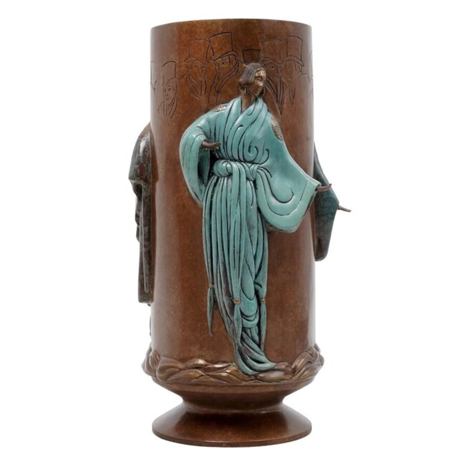 Fantasy, Cold Painted Bronze Vase, Signed Edition of 275, Art Deco