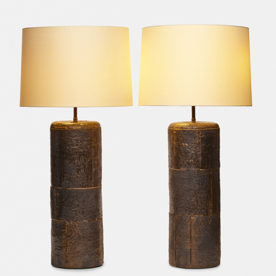 Birchbark table lamps, pair