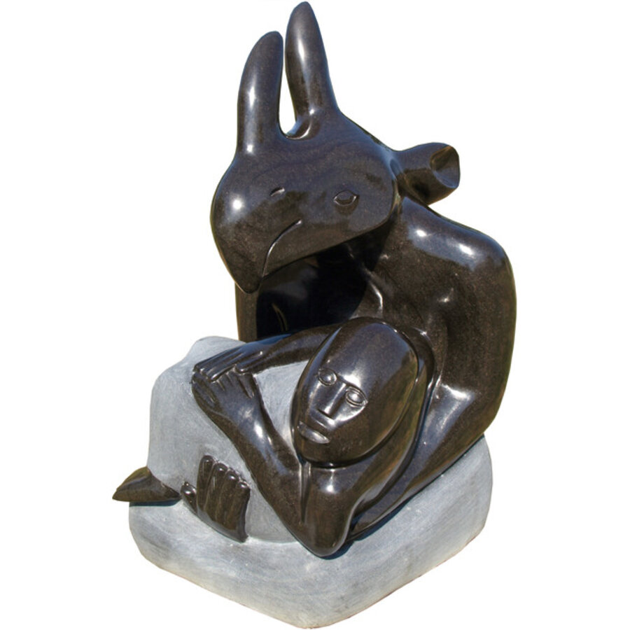 Spirit Rhino Looking After The Baby (Zimbabwean Stone Sculpture)