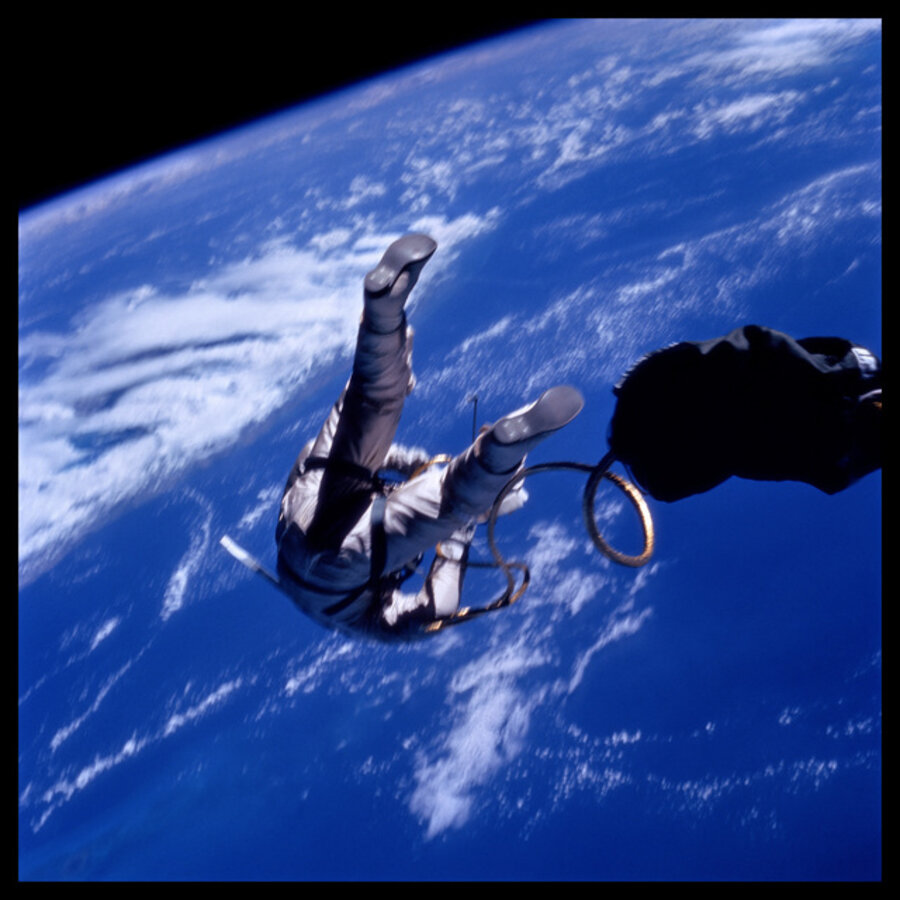 010 Edward White at 17,500 mph Over the Gulf of Mexico; Photographed by James McDivitt, Gemini 4, June 3, 1965