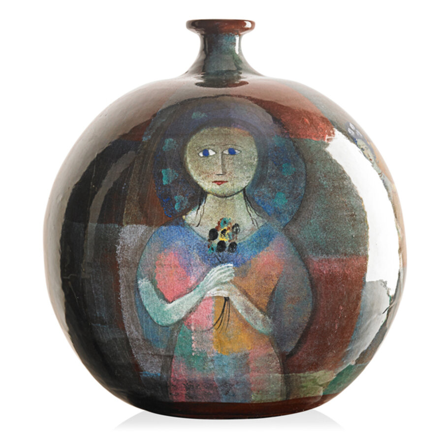 Bulbous vase with unicorn, women, and dancers, Los Angeles, CA