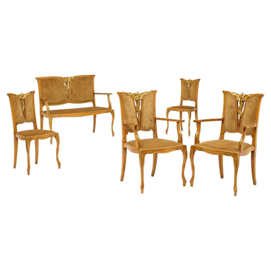 Georges De Feure Walnut Five Piece Salon Set, Ca. 1900