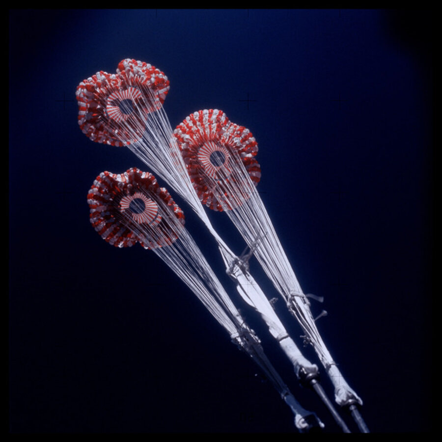 125 Command Module Splashdown Parachutes Upon Opening; Attributed to Alan Bean, Skylab 3, July 28-September 25, 1973