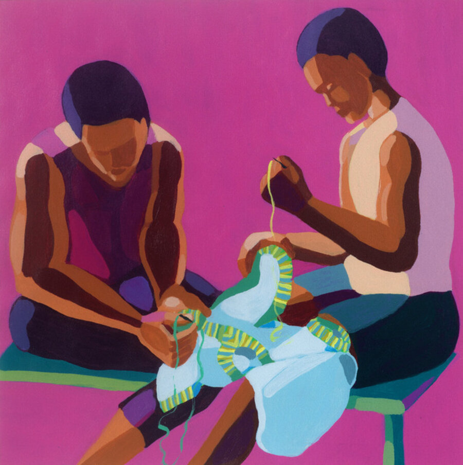 Men Sewing a Dress