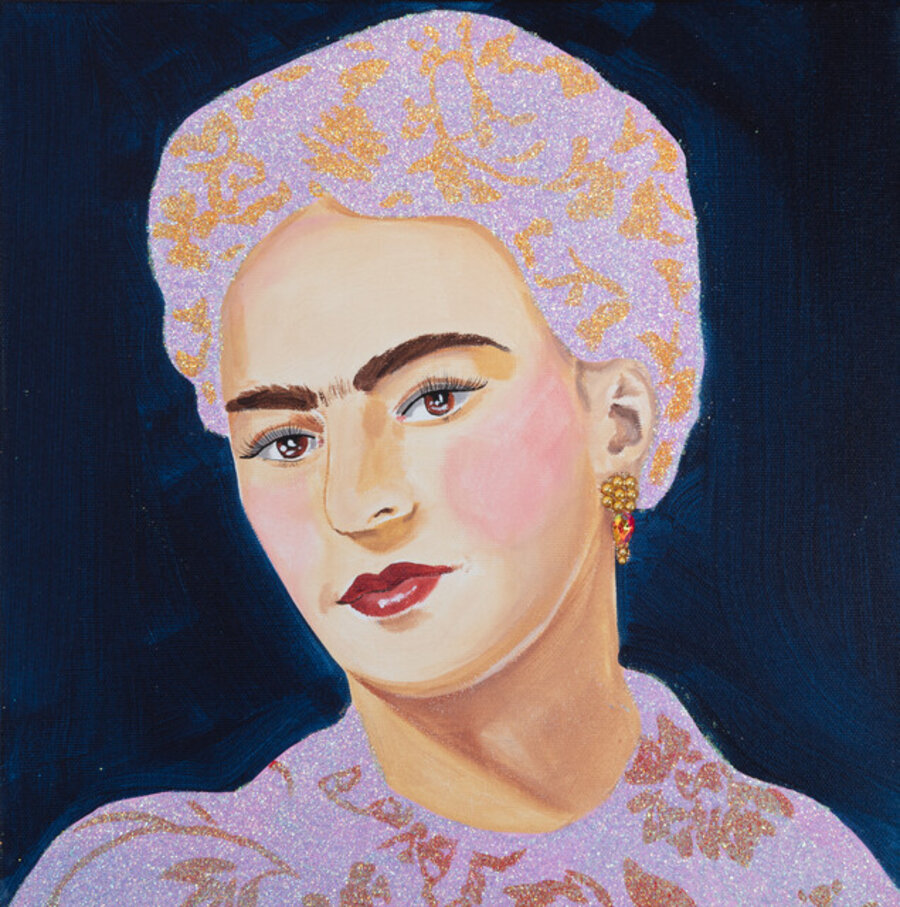 Frida Pink Floral Dress on Midnight Background