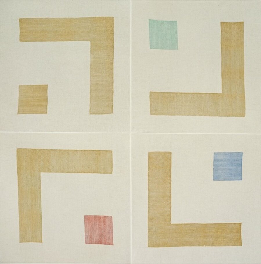 PLAIN WEAVE GRID (YELLOW OCHRE, VIRIDIAN GREEN, CERULEAN BLUE, VERMILLION RED)
