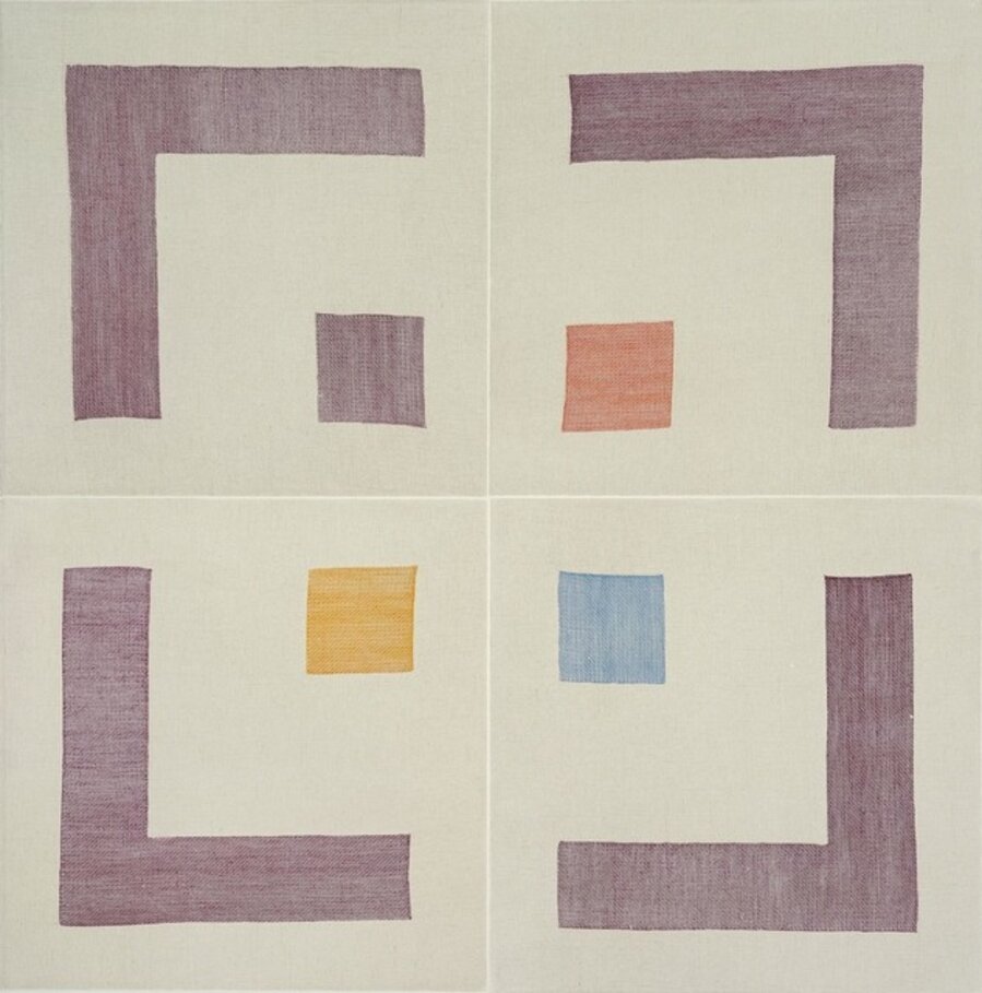 PLAIN WEAVE GRID (SULFERINO VIOLET, VERMILLION RED, CERULEAN BLUE, INDIAN YELLOW)