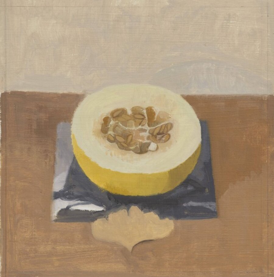 Cut-open Melon with Gingko Leaf