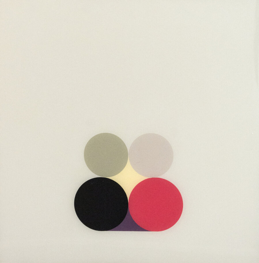 Gray and Still Life - small, bright, geometric minimalist, acrylic on plexiglass
