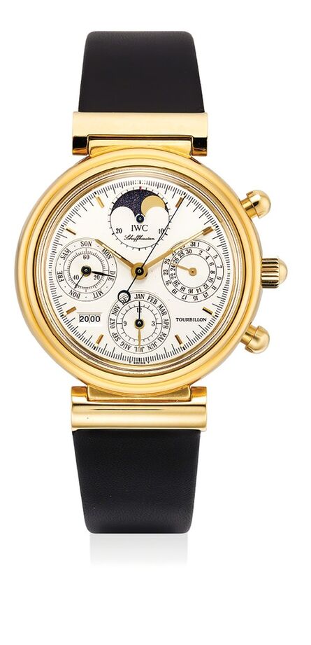 IWC, ‘A rare and fine limited edition yellow gold perpetual calendar chronograph wristwatch with tourbillon, moon phase, leap year indicator, digital year display, Guarantee and box, numbered 57 of a limited edition of 200 pieces’, Circa 2000