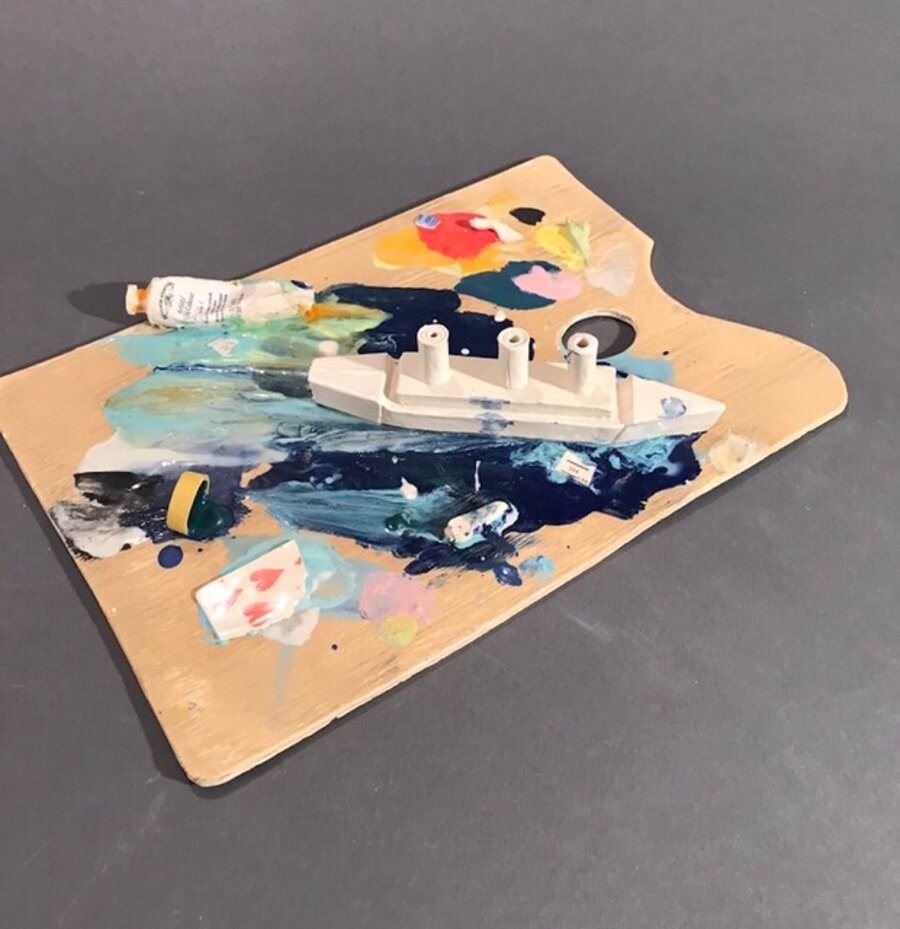 Sliding Origami Steamship with Ten of Hearts