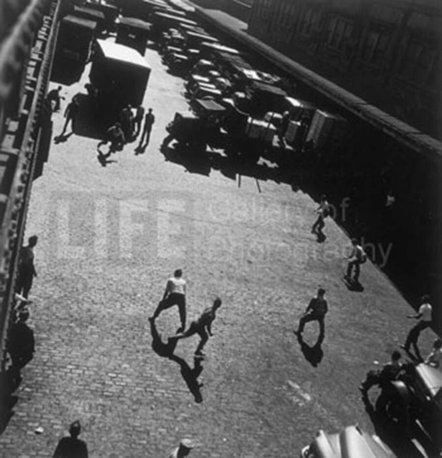 Playing Ball Outside Hudson River Pier Sheds, New York
