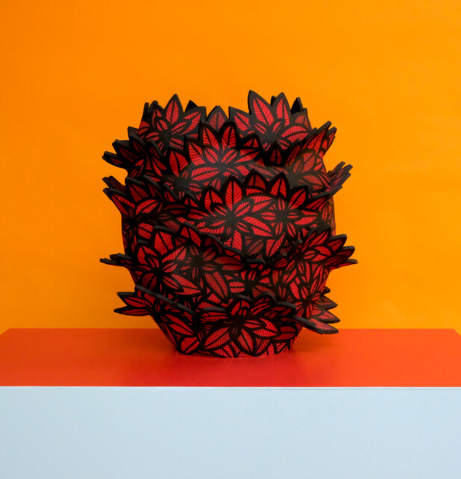 Ruffled Vessel In Red Poinsettia