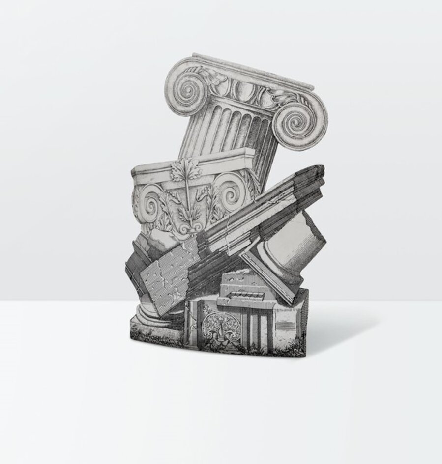 an umbrella stand in silkscreen-printed metal