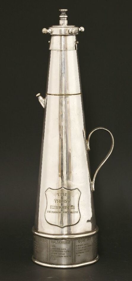 ‘An Art Deco silver-plated 'The Thirst Extinguisher' cocktail shaker’, c.1932