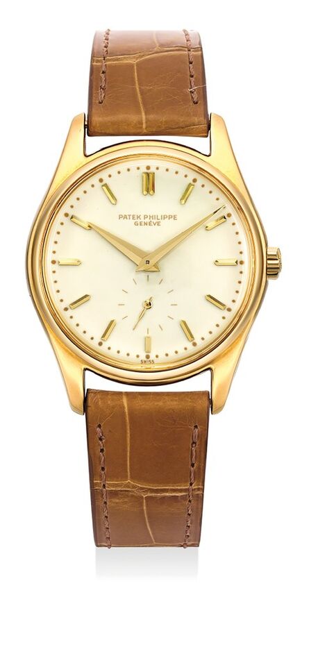Patek Philippe, ‘A rare and very fine yellow gold wristwatch with enamel dial’, 1956