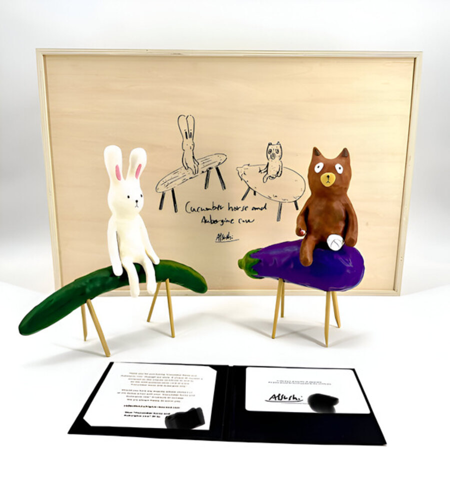 Cucumber horse and aubergine cow