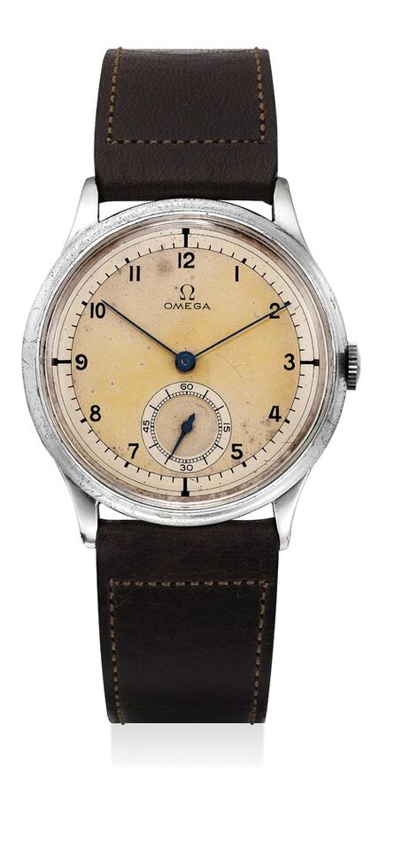 OMEGA, ‘A rare and attractive stainless steel wristwatch with two-toned dial’, 1937