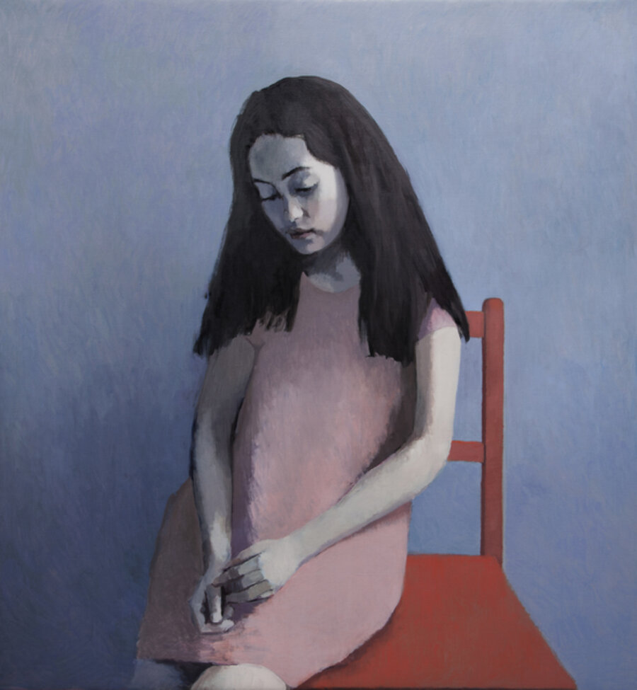 Girl in Pink with a Red Chair