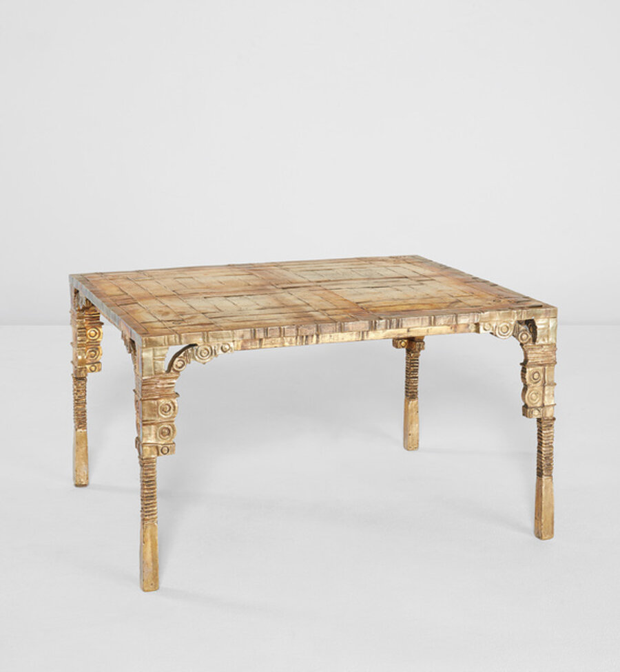 Unique "Table Basse Or Tout Bronze Pieds Doubles"