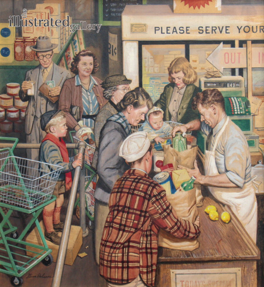 Grocery Line, Saturday Evening Post Cover