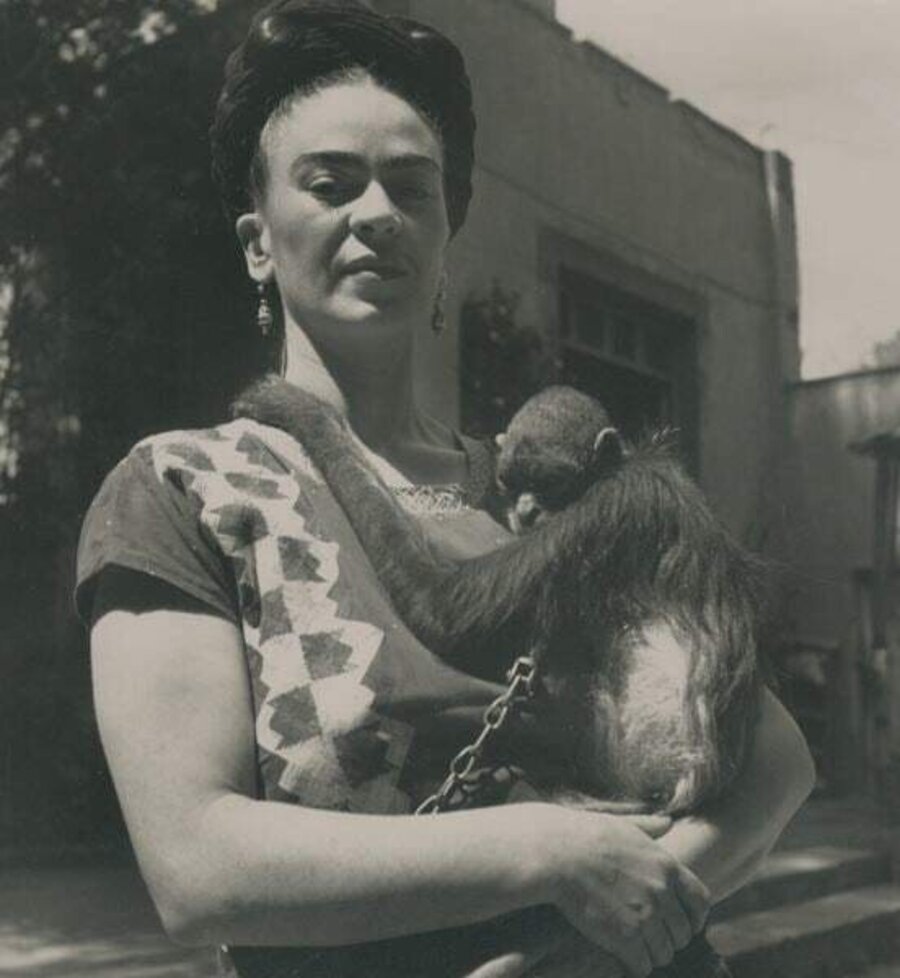 Frida in Front of Studio w/ Monkey Fulang-Chang