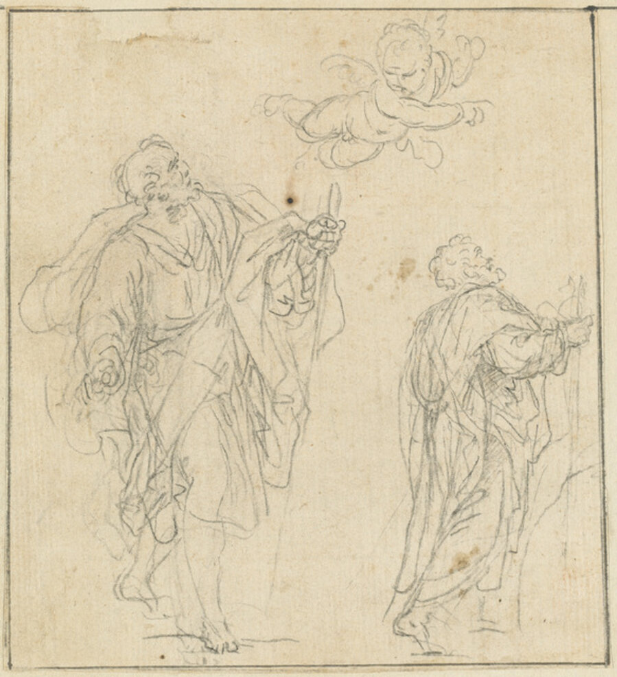 Two Biblical Figures Guided by a Cherub